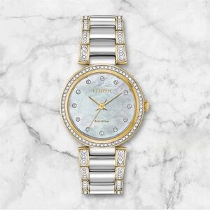 Citizen Women’s Eco-Drive Silhouette Crystal Watch Swarovski EM0844-58D Used